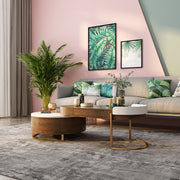 41'' Modern Round Nesting Coffee Table Wood Texture Metal Base Light Luxury Living Style